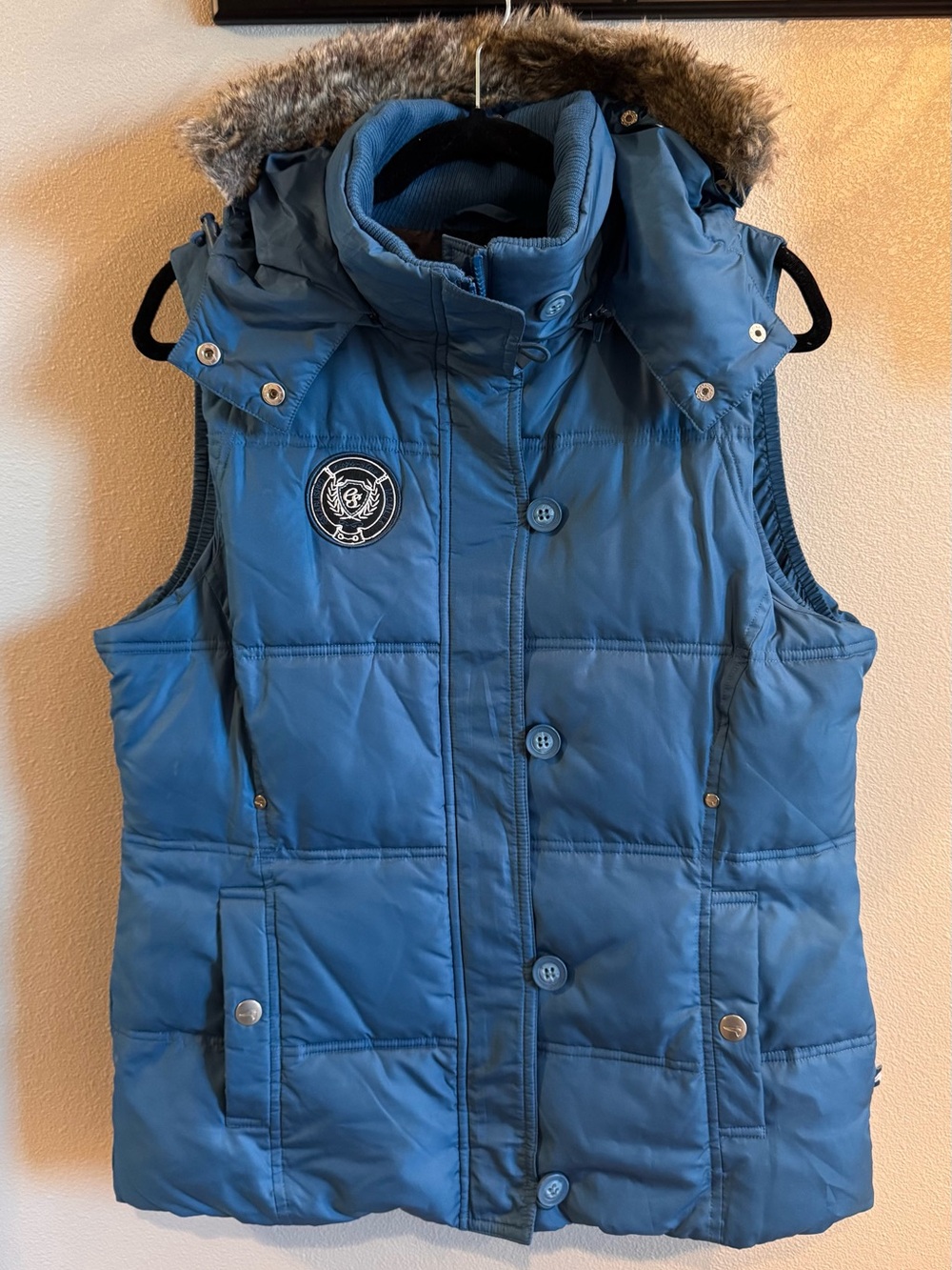 Blue Quilted Hooded Puffer Vest - Women